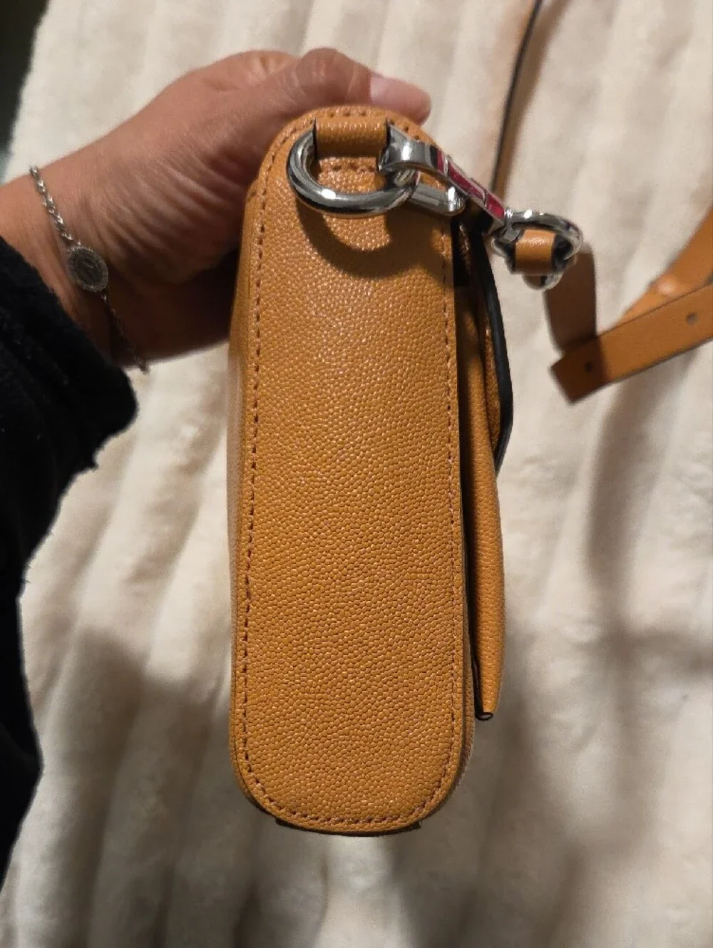 Rebecca Minkoff Mustard Tan Leather Crossbody with Silver Ring
